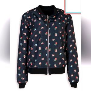 RRP €180 Designer KENGSTAR Bomber Jacket US2 XS Black Floral Pattern Full Zip